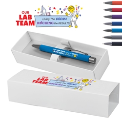 "Our Lab Team: Living The Dream, Rocking The Results" Bowie Softy Pen & Gift Box  Medical Lab Week, Lab, Team, Professionals, Theme, Decorated, Pen with gift box, Pen and Gift Box, Logo Pen and Gift Box, Imprinted, Personalized, Promotional, with name on it