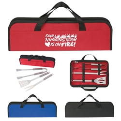 "Our Nursing TEAM is on FIRE!" 3 Piece BBQ Set In Case Nursing Appreciation BBQ set, Nurses theme Appreciation, 3 piece, barbecue, set, gift, kit, imprinted, with logo, name on it, with, cooking, grilling, 