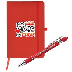 "Our Nursing TEAM is on FIRE!" Ellipse Softy Brights w/ Stylus & Journal Gift Set Nurses Week, Theme, Pen, Nursing Appreciation, Journal and Pen Set, Journal & Stylus Pen Set, Decorated, Pen with gift box, Pen and Gift Box, Logo Pen and Gift Box, Imprinted, Personalized, Promotional, with name on it