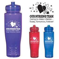 Our Nursing Team: Caring To Make It Better...Today, Tomorrow, Forever! Design Poly-Clean™ 28 Oz. Plastic Bottle   Poly-Clean™ 28 Oz. Plastic Bottle, Poly-Clean, Nursing, Design, 20 oz., Plastic, Sports, Bottle, Water Bottle, Water, Sports, Walk Events, Running event,  Imprinted, Personalized, Promotional, with name on it, Gift Idea, Giveaway,