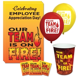 "Our TEAM is on FIRE" Employee Appreciation Day Celebration Pack  Poster, Buttons, Pens, Cups, Celebration Pack, Employee Appreciation Day theme Celebration Pack