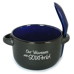 "Our Volunteers are SOUPerb!" 12 oz. Soup Mug & Spoon  Soup, Mug, Recognition, Gift Set, volunteer, SOUPER, SOUPerb, Staff, Gifts, Superb, Appreciation, Care, Nurses, Volunteers, Team, Healthcare, Teachers, Staff, Housekeepers, Environmental Services, Incentives, Holiday Gifts, Nurses Week ideas, Volunteer Week ideas, Teachers & Staff Appreciation Week ideas, Nursing Assistants Week Gift Ideas 