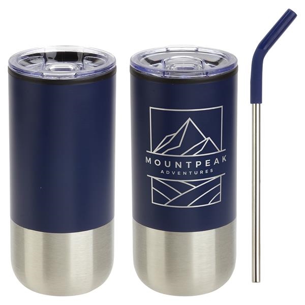 Oxford 16 oz Stainless Steel/Polypropylene Tumbler with Straw - DRK218