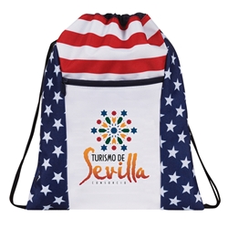 Patriotic Drawstring Backpack drawstring backpack, cinchpack, promotional bags, promotional products, USA, america, red, white, and blue, patriotic promotions, 