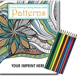 Patterns Stress Relieving Coloring Book for Adults & Colored Pencils Set Coloring Books for Adults, Stress Relief, Adult Coloring Books, promotional coloring books