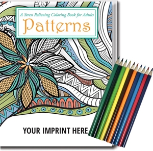 Patterns Stress Relieving Coloring Book for Adults & Colored Pencils Set