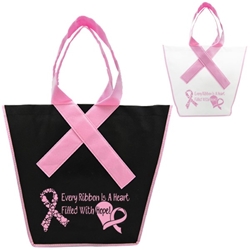 Pink Ribbon Tote with Stock Designs or Custom Imprint Ribbon Handle Tote, Ribbon Tote, Pink Ribbon Tote, Pink Ribbon Shopping Tote, Pink Ribbon Supermarket Tote, Imprinted, Personalized, Promotional, with name on it, giveaway, 