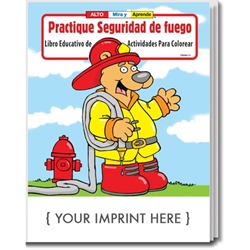 Practice Fire Safety Coloring & Activity Book (Spanish)  spanish, promotional coloring book, fire safety promotional items, fire safety coloring book, fire prevention promotional products, practice fire safety, fire station open house, fire prevention week, fire department giveaways, fire safety education promos