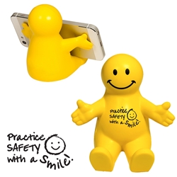 "Practice Safety with A Smile" Happy Dude Mobile Device Holder Workplace Safety,  Safety, Month, Week, theme phone holder, Safety theme, Smiley face Phone Holder, Safety theme fun desk items, Safety, theme, Desk gifts, safety theme phone holder, Workplace Safety, theme stress ball, Appreciation Theme, Safety, Recognition theme, promotional cell phone stand, promotional stress reliever, custom logo stress relievers, custom logo phone stand, employee appreciation gifts, trade show giveaways
