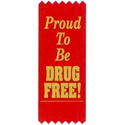 "Proud To Be Drug Free!" Self-Adhesive Satin Ribbon Pack (Pack of 100)  Satin Red Ribbons, Gold Stamped Ribbons, Self-Adhesive, Ribbons, red ribbon week, red ribbon week party supplies, red ribbon week decorations, drug prevention, party goods, decorations, banners
