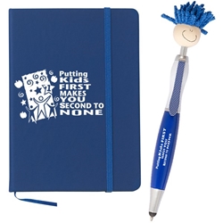 Putting KIDS FIRST Makes You SECOND to NONE! Jotter and MopTopper Pen Set   Teacher Theme, School Staff Theme, Journal Book and pen, 5" x 7" Journal, Journal and Bookmark,  Imprinted, Personalized, Promotional, with name on it