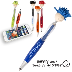 "Safety With A Smile Is My Style" MopTopper™ Stylus Pens  Mop, Topper, safety, Hair, Top, Smile, Pen, Stylus, Screen Cleaner, Pendant Pen, Pendant, Pen, Pens, Ballpoint, Aluminum, Imprinted, Personalized, Promotional, with name on it, giveaway, black ink