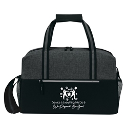 "Service is Everything We Do & We Depend On You!" Classic Weekend Duffle    Customer Service, CSRs, CSR,  EVS, Theme, 19" Sport, Deluxe, Duffle, Promotional, Imprinted, Polyester, Travel, Custom, Personalized, Bag 
