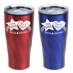 "Social Workers: Making A Difference Every Day, Every Moment" Red and Blue Assorted 20 oz Stainless Steel/Polypropylene Tumbler Social Workers theme tumbler, Social Workers travel mug, Imprinted Travel Tumbler for Social Workers, Social Workers appreciation Tumbler