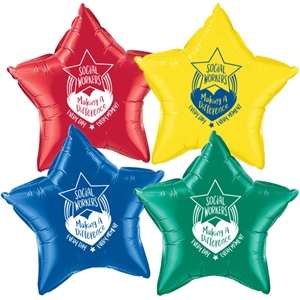 "Social Workers: Making A Difference Every Day, Every Moment" Star Shaped Foil Balloons (Pack of 12 assorted colors)   
