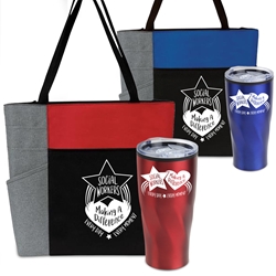 "Social Workers: Making A Difference Every Day, Every Moment" Travel Tumbler & Tote Care Bundle    Social Workers Theme Tumbler and Tote Combo, Social Worker theme Appreciation Gift Combo, Social Worker Tumbler and Tote Combo, Travel Tumbler and Tote, Care Bundle, Break Pack, Social Worker Theme Gift Set, Theme, promotional products, scooler set, Lunch bag, Imprinted