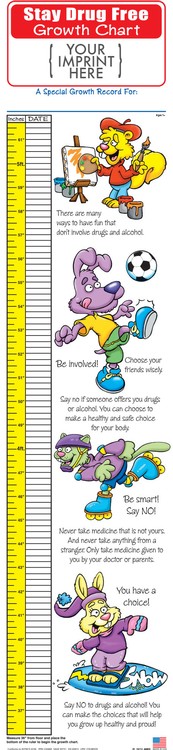 Stay Drug Free Childrens Growth Chart promotional growth chart, anti-drug promotion, drug prevention, drug free, drug free schools, red ribbon week, drug prevention promotional items
