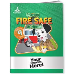 Staying Fire Safe at Home Activity Book with Fun Stickers fire prevention, fire safety, safety promotional items, kids fire safety, dalmatian, fire prevention week, stickers