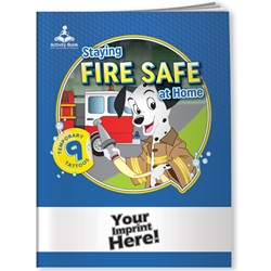 Staying Fire Safe at Home Activity Book with Temporary Tattoos fire prevention, fire safety, safety promotional items, kids fire safety, dalmatian, fire prevention week, temporary tattoos