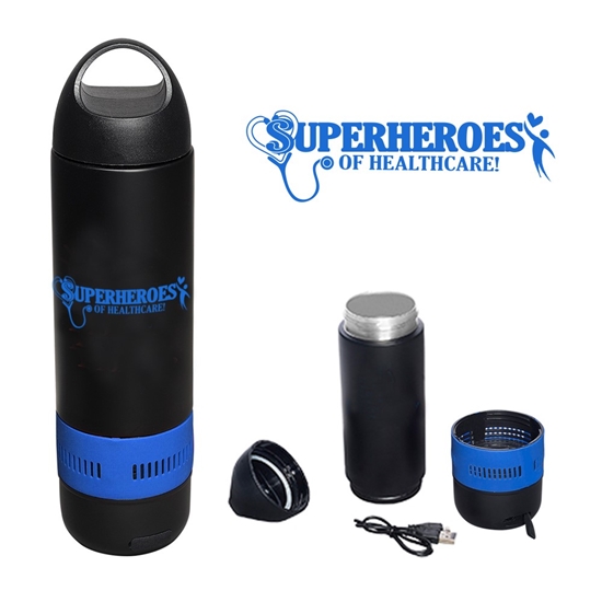"Food & Nutrition Services: Superheroes Serving You Goodness" 13 oz. Bluetooth Speaker Vacuum Water Bottle - FSW030