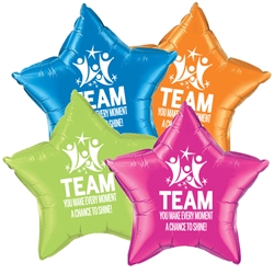 "TEAM: You Make Every Moment A Chance To Shine" Star Shaped Foil Balloons (Pack of 12 assorted colors)    Employee Appreciation Day Balloons, Mylar Balloons TEAM theme, Recognition Balloons, Theme, foil balloons, mylar, party goods, decorations, celebrations, round shaped balloons, promotional balloons, custom balloons, imprinted balloons