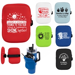 "Teachers & School Staff: Thanks To You Our School & Community Shines Together!"  Intrepid Water Bottle Pouch   Teachers Theme, School Staff Appreciation, Water Bottle Pouch, Water Bottle Wallet, Travel Mug Wallet, Travel Tumbler Wallet, Imprinted, Personalized, Promotional, with name on it, Giveaway, Gift Idea