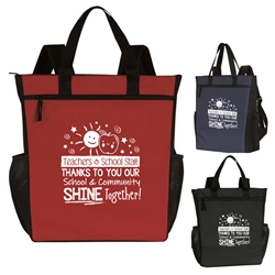 "Teachers & School Staff: Thanks To You Our School & Community Shines Together!" Multi-Tote & Backpack   Teachers Appreciation Week Theme Tote, Teachers, School Staff,  Appreciation Tote and backpack, Multi use tote, Deluxe Tote, Zippered Tote, Imprinted, Tote Bag, Travel, Custom, Personalized, Bag 
