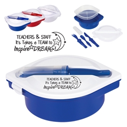 Teachers & Staff: It takes A TEAM to Inspire DREAMS! On The Go Lunch Kit  Multi-Compartment Food Container With Utensils, Teachers theme, Multi-Compartment, Food Container, with, Utensils, Imprinted, Personalized, Promotional, with name on it, giveaway,