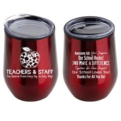 "Teachers & Staff: You Deserve Praise Every Day In Every Way!" 12 oz Stainless Steel/Polypropylene Wine Goblet Teacher Appreciation Wine Goblet, Teacher Theme Goblet, 11 oz wine goblet, wine holder, wine tumbler, Stainless Steel Wine Holder, 10 oz tumbler, Imprinted Tumblers, Stainless Steel Tumblers, Care Promotions, 