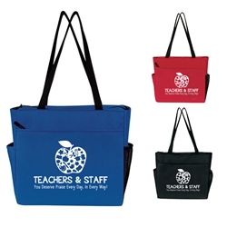 "Teachers & Staff: You Deserve Praise Every Day in Every Way" On The Go Zip Tote Zip, Multi-Function, Luggage Loop Tote Bag, tote, Imprinted, Travel, Custom, Personalized, Bag 