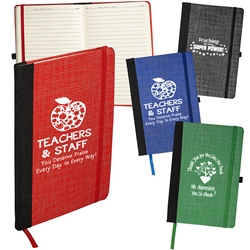 "Teachers & Staff You Deserve Praise Every Day in Every Way" Tonal Non-Woven Journal   teachers and staff theme journals, promotional journals, custom logo notebooks, employee appreciation gifts, corporate gifts with your logo, promotional products, business gifts, trade show giveaways, custom printed journal book