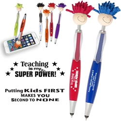 Teachers and School Staff Theme MopTopper™ Stylus Pens   Teachers, School Staff, Teachers Fun Pen, Teachers theme, Mop, Topper, Hair, Top, Smile, Pen, Stylus, Screen Cleaner, Pendant Pen, Pendant, Pen, Pens, Ballpoint, Aluminum, Imprinted, Personalized, Promotional, with name on it, giveaway, black ink
