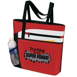 Teaching is My Super Power! Rocket Zip Tote  Teachers Recognition Tote, Teaching Recognition Tote, Teaching Assistants Recognition Tote, Teachers and School Staff Appreciation Theme Tote, All Purpose, Prime, Polyester, Linen, Meeting, Signature, Zip, Promotional Events, Trade Show Bags, Health Fair, Imprinted, Tote, Reusable 