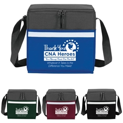 "Thank You CNA Heroes" Theme Two-Tone Accent 12-Pack Cooler   Nursing Assistants theme, NA, CNA, two tone, cooler, accent, lunch bag, 12 pack cooler, Promotional, Imprinted, Polyester, Travel, Custom, Personalized, Bag 