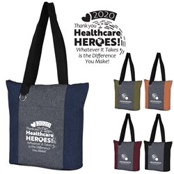 "Thank You Healthcare HEROES! Whatever it Takes is the Difference You Make" Heathered Fun Tote Bag   Healthcare Appreciation, Hospital  Week Theme tote, Skilled Nursing,  Appreciation Tote, Volunteer Recognition Tote, 210D Polycanvas Tote, Fun, Heathered, Tote Bag, Colorful, Tote, Bag, Imprinted, Personalized, Promotional, with name on it, Giveaway, Gift Idea