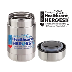 Thank You Healthcare Heroes 2020...Whatever it Takes is The Difference You Make" Safora 13 oz Vacuum Insulated Food Canister Healthcare appreciation, nurses appreciation, Vacuum food container, personalized, imprinted, with logo, food container with logo, food container with imprint Care Promotions, 