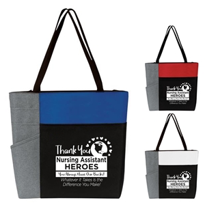 "Thank You Nursing Assistants Heroes: You Always Have Our Backs!..."Color Block Pocket Zip Tote 