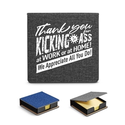 "Thank You for Kicking Ass at Work or At Home!...We Appreciate All You Do" Heathered Sticky Memo Pad Box  Employee appreciation, Staff appreciation, sticky note holder, sticky note box, desk tiky note holder, with logo, business gifts, corporate holiday gifts, custom Key Tag phone wallet, custom printed Key Tag wallet, customized key tag wallet, promotional wallet key tag, Key Tag Wallet promotional products, employee appreciation gifts, recognition gifts, custom logo thank you gifts