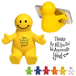 "Thanks For All You Do, We Appreciate You!" Happy Dude Mobile Device Holder  Employee Appreciation Week, Appreciation Theme, Recognition theme, promotional cell phone stand, promotional stress reliever, custom logo stress relievers, custom logo phone stand, employee appreciation gifts, trade show giveaways