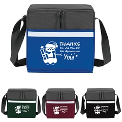 "Thanks For All You Do, We Appreciate You" (Holiday theme) Two-Tone Accent 12-Pack Cooler   Holiday theme, Employee, staff, appreciation, lunch cooler, gifts, two tone, cooler, accent, lunch bag, 12 pack cooler, Promotional, Imprinted, Polyester, Travel, Custom, Personalized, Bag 