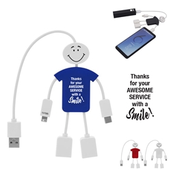 "Thanks For Your Awesome Service With A Smile!" Techmate 3-In-1 Charging Cable & USB Hub Charging Smile Buddy, Light Up Charging Cable, USB charging Happy Face cable, promotional computer accessories, Tech business gifts, corporate holiday gifts, employee appreciation gifts