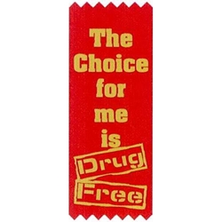 "The Choice For Me Is Drug Free!" Satin Ribbon Pack (Pack of 100) Satin Red Ribbons, Gold Stamped Ribbons, Self-Adhesive, Ribbons, red ribbon week, red ribbon week party supplies, red ribbon week decorations, drug prevention, party goods, decorations, banners