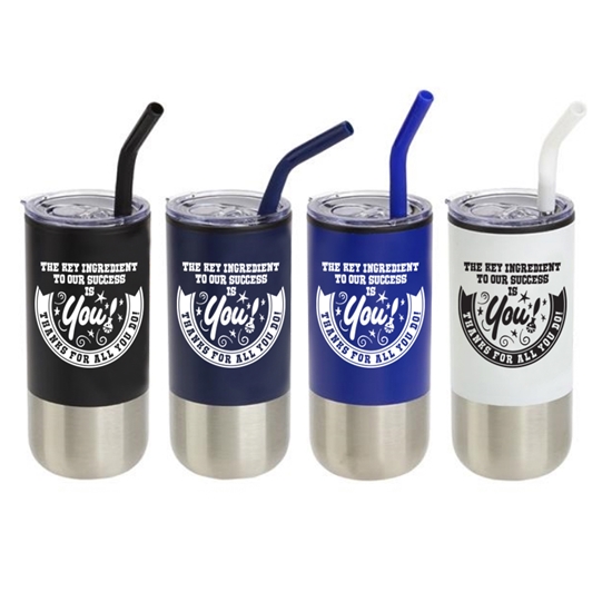 "The Key Ingredient To Our Success is You. Thanks for All You Do!" Oxford 16 oz Stainless Steel/Polypropylene Tumbler with Straw  - SED004