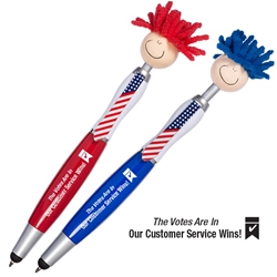 The Votes Are In...Our Customer Service Wins! Patriotic MopTopper™ Stylus Pen  Customer service, Patriotic Pen, Patriotic, Mop, Topper, Hair, Top, Smile, Pen, Stylus, Screen Cleaner, Pendant Pen, Pendant, Pen, Pens, Ballpoint, Aluminum, Imprinted, Personalized, Promotional, with name on it, giveaway, black ink