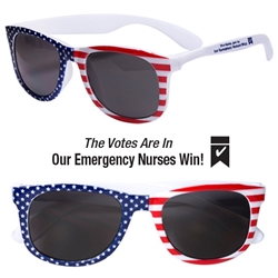 The Votes Are In...Our Emergency Nursing Team Wins! Patriotic Sunglasses  Emergency Nurses Theme, theme, Patriotic, sunglasses, shades, stars and stripes, patriotic shades, imprinted sunglasses, 4th of july sunglasses, Imprinted, Personalized, Promotional, with name on it, giveaway, black ink