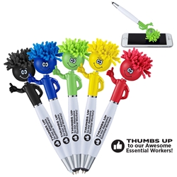 "Thumbs Up To Our Awesome Essential Workers" Thumbs Up MopTopper™ Stylus Pen Essential Worker, Appreciation Pens, Employee Recognition promotional pens, Employee Appreciation Pens, custom printed pens, pens with your logo, low cost promotional pens, personalized writing instruments, custom printed stylus pen, custom logo pen, employee appreciation gifts, employee incentives, employee recognition gifts
