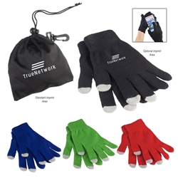 Touchscreen Gloves in Pouch touchscreen gloves, winter promotional items, corporate holiday gifts, custom printed touchscreen gloves, promotional touchscreen gloves, holiday appreciation gifts, employee appreciation gifts