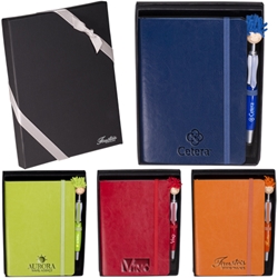 Venezia™ Carnivale Journal & MopTopper™ Stylus Pen Set Mop, Topper, Hair, Top, Smile, Pen, Stylus, Screen Cleaner, Pen, Pens, Ballpoint, Aluminum, Imprinted, Personalized, Promotional, with name on it, giveaway, black ink, notebook and pen set, stationery set, custom journal, custom stationery