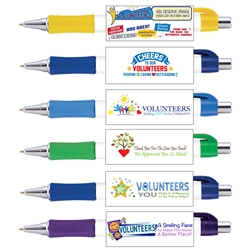 Volunteer Appreciation Vision Grip Pens Assortment Pack ($24.95 per pack of 24 pens)  Volunteer Theme, Full Color Pen, 4 color process pen, full color grip pen, Vision pen,  Imprinted, Personalized, Promotional, with name on it