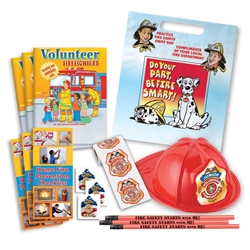 Volunteer Firefighters Fire Safety 700-Piece Open House Kit fire station open house kit, fire prevention week supplies, fire station open house, fire safety giveaways, fire safety promotional items, kids fire hat, plastic fire hat, junior fire hat, fire safety supplies
